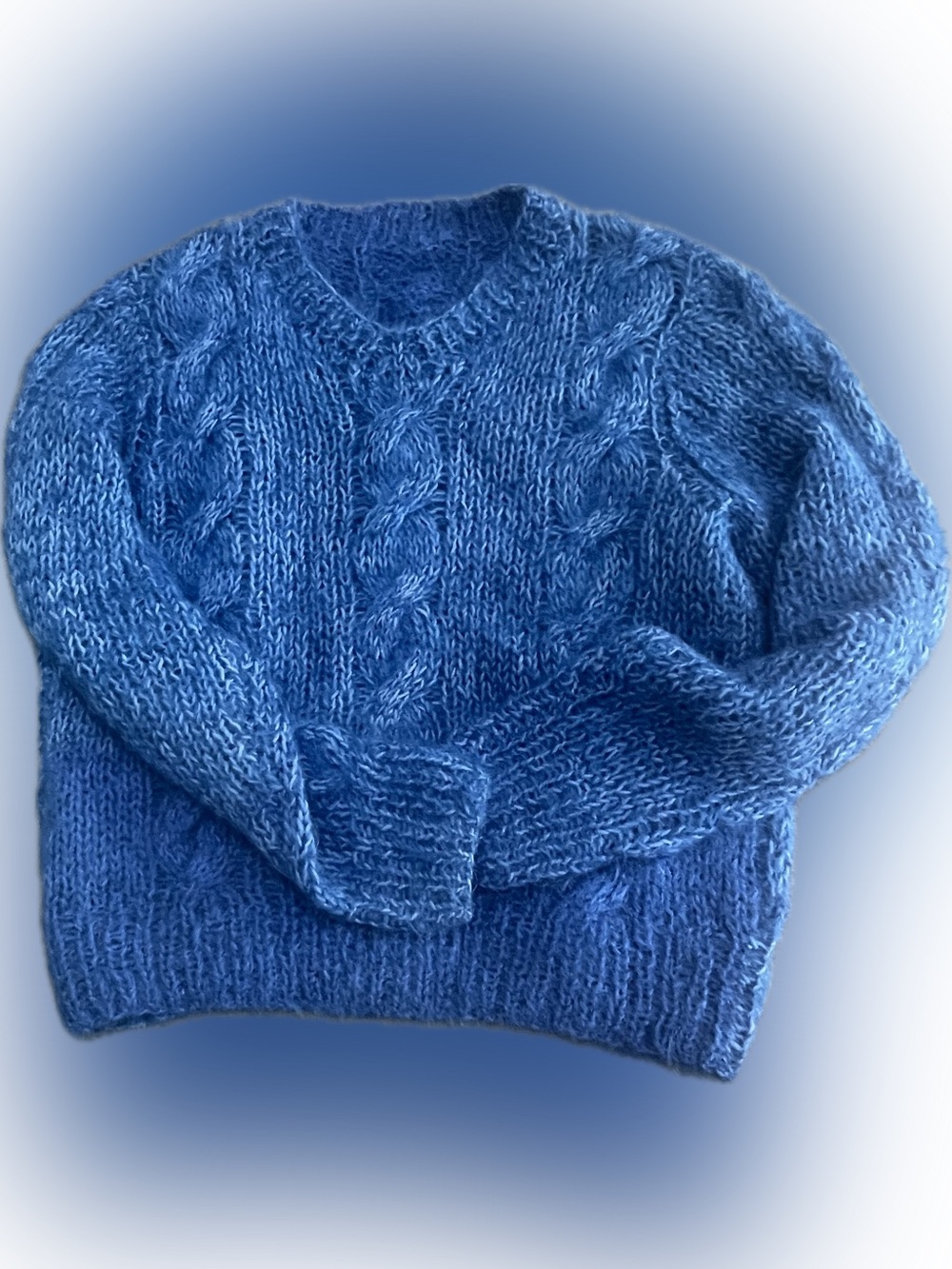 Hand Knit Blue V-neck Sweater